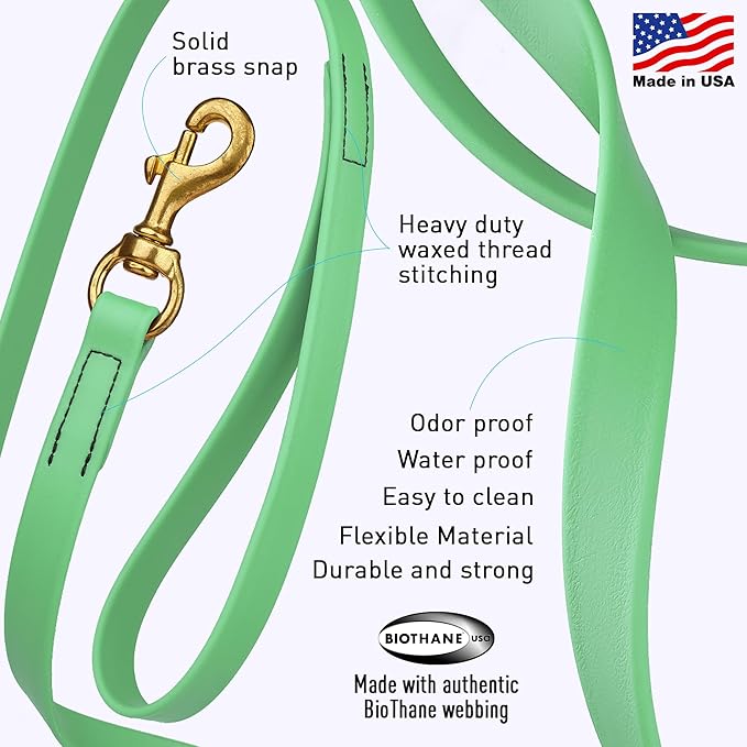 Viper Biothane K9 Working Dog Leash Waterproof Lead for Tracking Training Schutzhund Odor-Proof Long Line with Solid Brass Snap for Puppy Medium and Large Dogs, 33ft Sea Foam Green