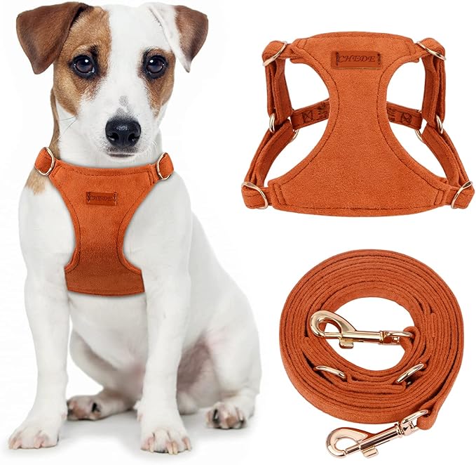 CHEDE No Pull Puppy Harness and Multifunction Dog Leash Set- 8 Colors Soft Adjustable No Choke Escape Proof Cute,Lightweight Pet Vest Harness for Small and Medium Dog (M, Khaki)