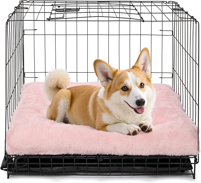 POMIU 2-Pack Washable Dog Bed, Deluxe Plush Crate Beds with Anti-Slip, Machine Washable Kennel Pad Sleeping Mat for Large, Medium and Small Dogs (2 Pack x Pink, 29.0" L x 21.0" W x 3.0" Th)