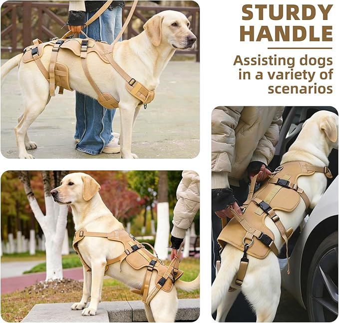 PUPTECK Dog Lift Harness for Medium Large Sized Dog, Rehabilitation Sling for Hind Leg Support, Multifunctional Mobility Assistance Harness for Old, Disabled, Joint Injuries, Paralysis Dogs, Brown L