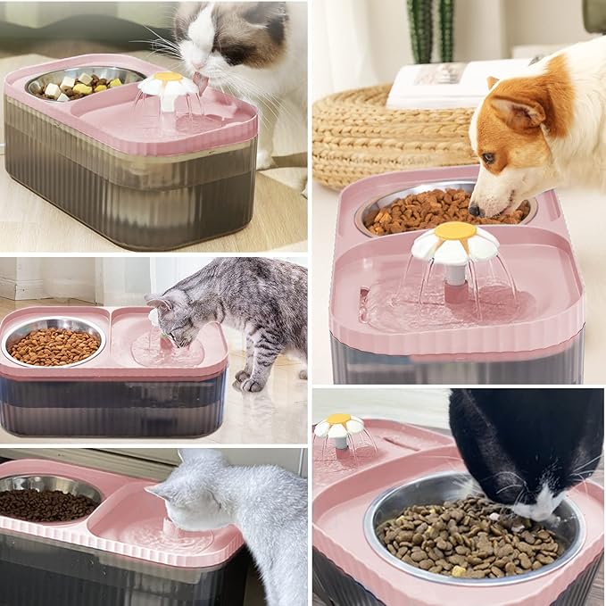 Suertree Cat Fountain Water Bowl Stainless Steel, 101oz/3L Automatic Pet Water Fountain, Dog Water Dispenser Cat Feeding Watering Supplies with 2 Filters for Cats, Dogs, Pets Pink