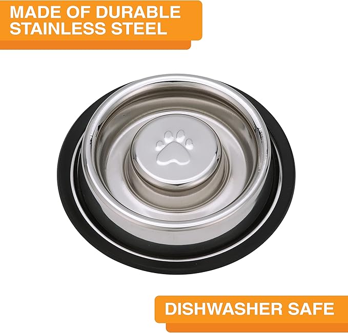 Neater Pet Brands Stainless Steel Slow Feed Bowl - Non-Tip & Non-Skid - Stops Dog Food Gulping, Bloat, Indigestion, and Rapid Eating (5 Cup)