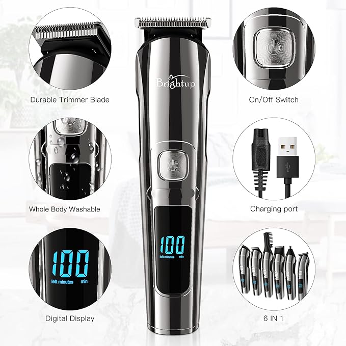 Brightup Beard Trimmer for Men with Travel Case- Electric Razor & Shaver, Cordless Hair Clippers Trimmers Set, IPX7 Waterproof Mens Grooming Kit for Face, Mustache, Body, Ear, Nose Hair Trimmer