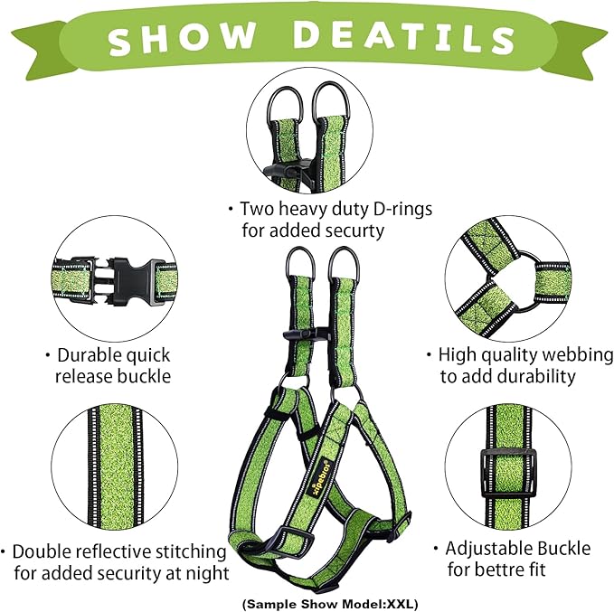 No Pull Dog Harness with Reflective Adjustable,Stops Pets from Pulling and Choking On Walks for Large Dogs (Green, XXL)