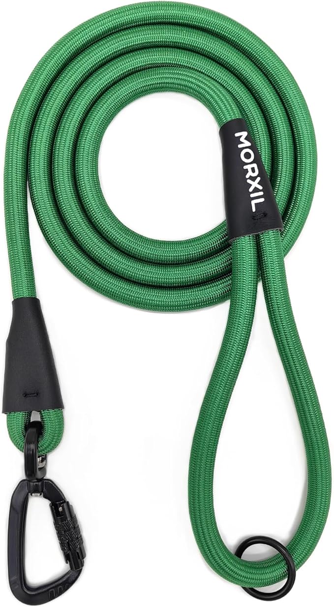 Rope Dog Leash, 4 ft Heavy Duty Dog Leash with Aviation Aluminum Auto Locking Carabiner, Strong Nylon Pet Lead for Small, Medium, Large Dogs (Green, 4FT)