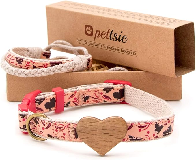 Pettsie Dog Heart Collar & Matching Friendship Bracelet – Adjustable, Durable Hemp, Soft & Comfortable, for Dog Owners, Small & Medium Sizes