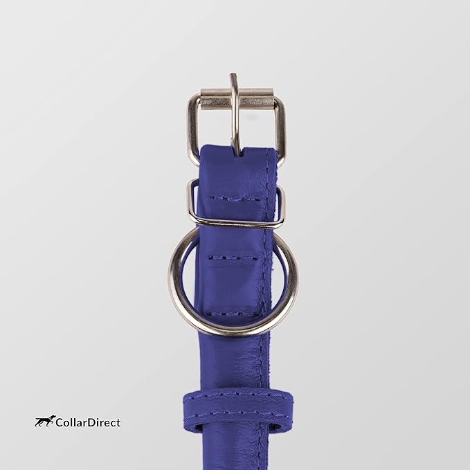 CollarDirect Rolled Leather Dog Collar, Soft Padded Round Puppy Collar, Handmade Genuine Leather Collar Dog Small Large Cat Collars 13 Colors (13-16 Inch, Purple Textured)
