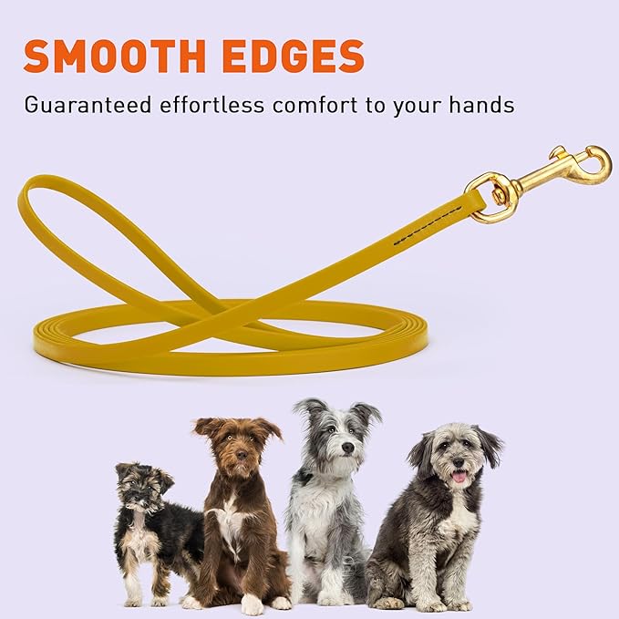 Viper Biothane K9 Working Dog Leash Waterproof Lead for Tracking Training Schutzhund Odor-Proof Long Line with Solid Brass Snap for Puppy Medium and Large Dogs, 10ft Treasure Gold