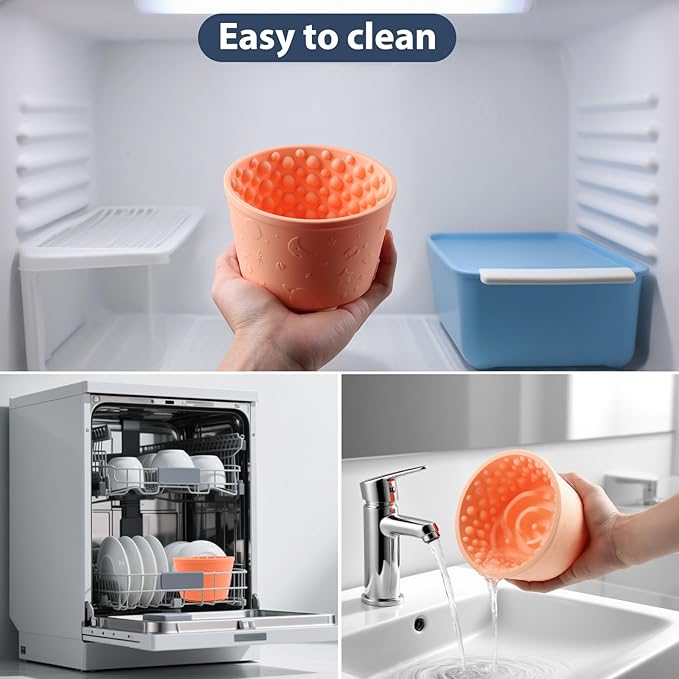 Dog Slow Feeder Lick Bowl - Non-Slip Licking Treat Dispenser for Small Medium Large Dogs, Promotes Anxiety Relief & Prevents Choking, Easy to Clean Feeding Bowl (Light Orange, L)