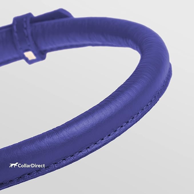 CollarDirect Rolled Leather Dog Collar, Soft Padded Round Puppy Collar, Handmade Genuine Leather Collar Dog Small Large Cat Collars 13 Colors (13-16 Inch, Purple Textured)