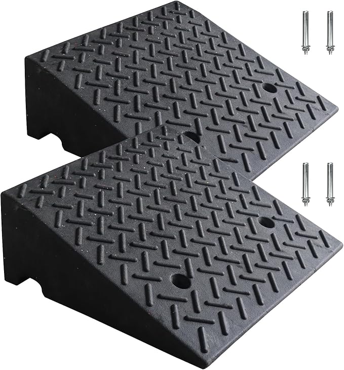 2Pack Rubber Curb Ramp 7.5" Rise Height, Heavy-Duty Threshold Ramps, Driveway Curb Ramps Portable Shed Ramps 7000 Lbs Load Capacity for Cars Vehicle Motorcycle Wheelchairs Bikes