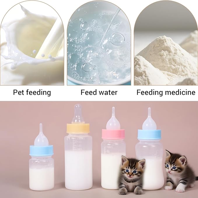 ASEVAT 4 oz 3PackPet Feeding Bottle, Anti-Choking Puppy Feeder Design,with 3pcs Replaceable and Reusable Silicone Nipples for Feeding Puppies, Kittens, Small Animals