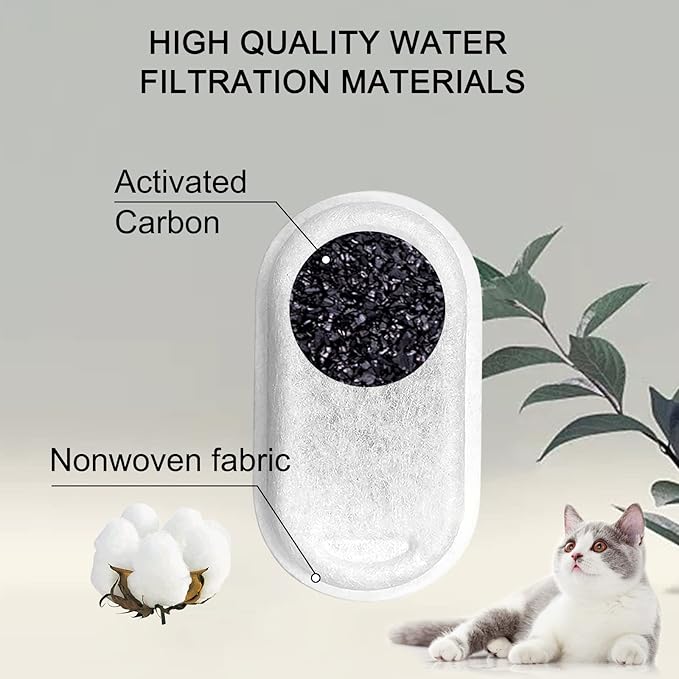 Cat Water Fountain Filters for 108/3.2L& 67oz/2L Stainless Steel Pet Water Dispenser Fountain Filter Replacement with 8 Sponges (8 Filters&8 Sponges)