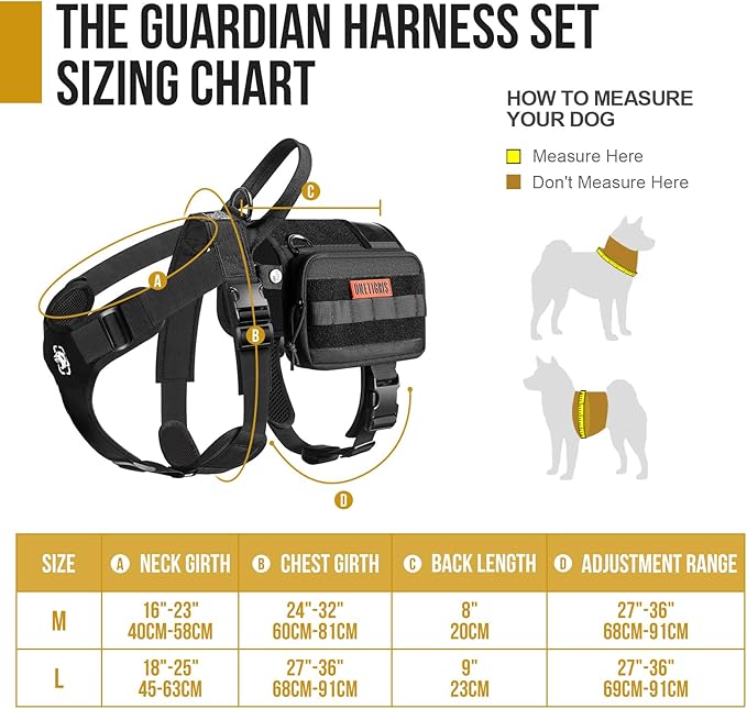 OneTigris Service Dog Vest Harness, Service Dog Cape Guardian Dog Backpack Harness with Pouches Dog Saddle Bag for Small Medium and Large Dogs (Black, M)