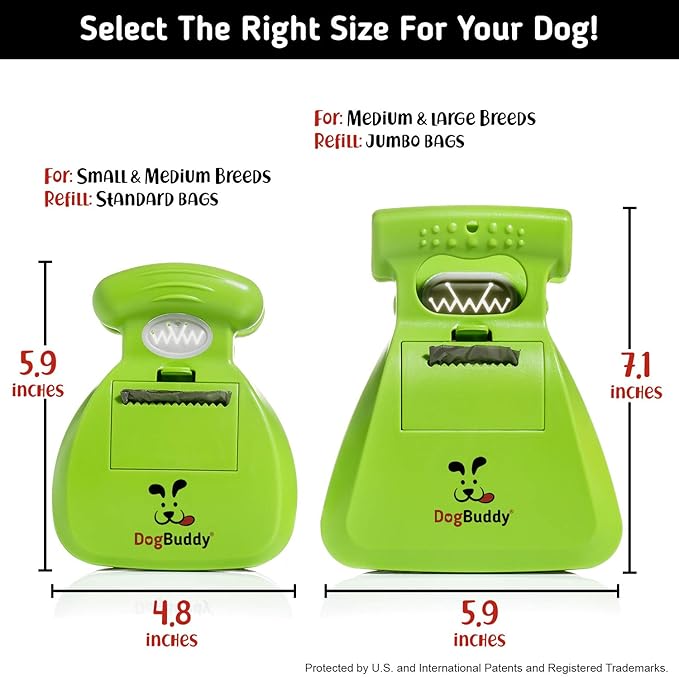 DogBuddy Pooper Scooper, Portable Dog Pooper Scooper, Poop Scooper for Small and Large Dogs, Pooper Scooper with Bag Attachment, Leash Clip and Dog Waste Bags Included (Large, Kiwi)