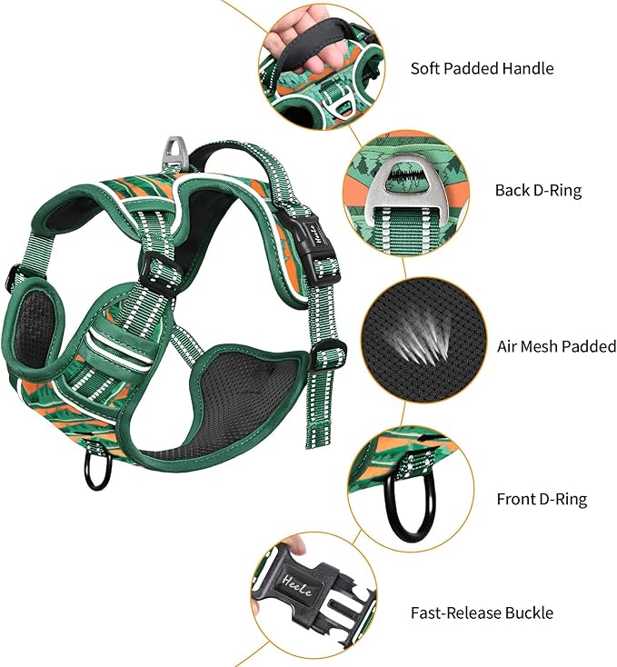 HEELE Dog Harness, No Pull Adjustable Padded Reflective Harness for Small Medium Large Dogs with Handle for Walking Training, Wilderness, XL