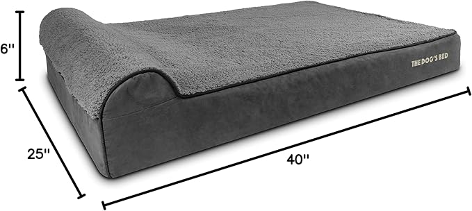 The Dog’s Bed Orthopedic Memory Foam Dog Bed with Headrest, Plush Fabric, Grey Plush, XXL, 6-Inch