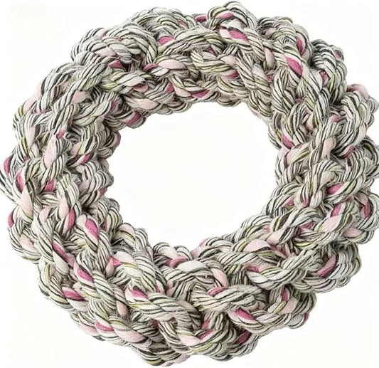 Pet Cotton Ring Dog Toy, Braided Rope Chew Ring for Medium and Large Dogs, 20x20x5cm, Durable Training Toy (PinkishWhite)