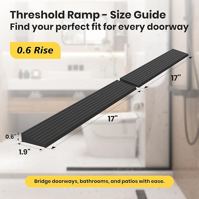0.6" Rise Rubber Threshold Ramps for Doorways, 34" Wide Modular Wheelchair Ramp 2 PCS, Wheelchair Ramp, Access Ramps for Wheelchairs,Strollers,Sweepers,Bathrooms,Entryways,2000LBS Capacity