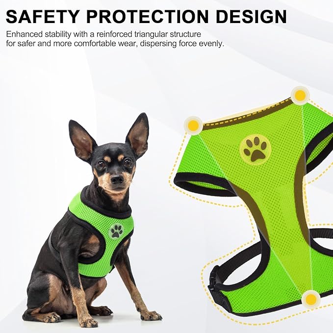 BINGPET No Pull Dog Harness,Soft Mesh Breathable All Weather Vest Harness,Safety Protection Design Durable Adjustable Step-in Easy Walk Dog Harness for Small Medium Large Dogs(Green,XS)