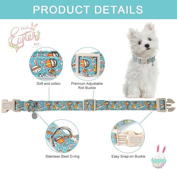 Unique style paws Easter Dog Collar Plastic Buckle Puppy Collar with Pendant Blue Sports Rabbit Ball Egg Puppy Collars for Small Medium Large Boys Girls Dogs