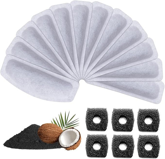6PCS Cat Water Fountain Filters Replacement for ORSDA D30 67oz/2L Stainless Steel Pet Fountain, Carbon Filters with Triple Filtration System, 3PCS Pump Sponges