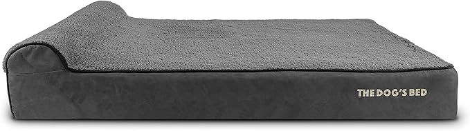 The Dog’s Bed Orthopedic Memory Foam Dog Bed with Headrest, Plush Fabric, Grey Plush, XXL, 6-Inch