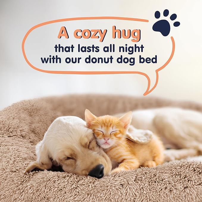 Donut Dog Bed - Premium Comfort for Anxiety Relief - Fluffy & Calming Design with Ultra-Plush Support | Cozy Round Dog Bed with Super Soft Circle Style (Camel, Large)