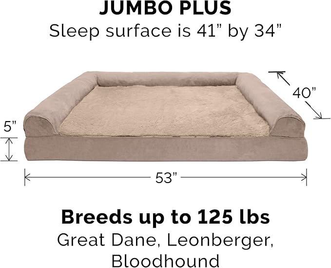 Furhaven Replacement Dog Bed Cover Plush & Suede Sofa-Style, Machine Washable - Almondine, Jumbo Plus (XX-Large)