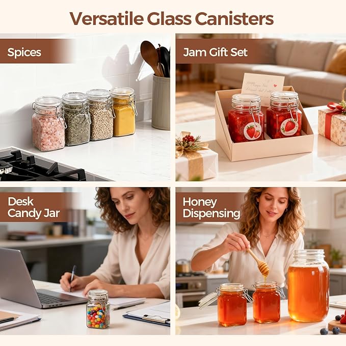 ComSaf Small Glass Jars with Airtight Lid Set of 6, Spice Jars 8 oz, Mason Jars 8 oz, Small Canning Jar, 8oz Jars with Lids for Kitchen, Jam, Jelly, Honey, Herb, Candy, Beans, Dessert, Sugar, Parfait