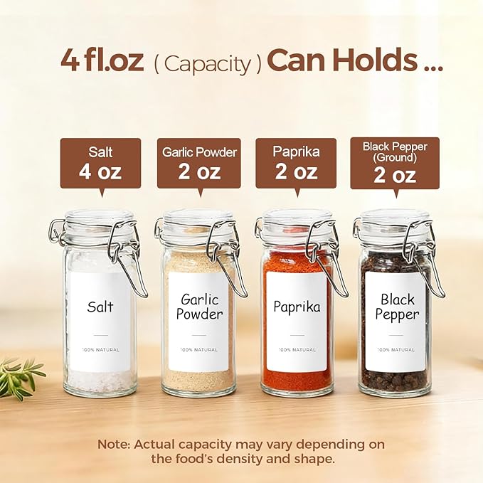 ComSaf 12 Pack 4 oz Glass Jars with Airtight Lids Food Grade, Small Glass Containers for Home Cooks, Crafts & Party Favors, Glass Spice Jars with Labels for Spices & Herbs Storage, Dishwasher Safe