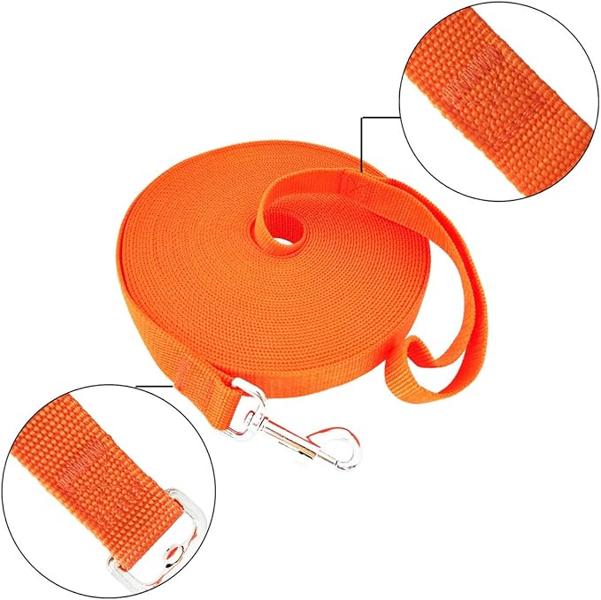 SALO Nylon Training Dog Leash for Small Medium Large Dogs, 1 Inch Wide, 20ft 30ft 40ft 50ft Long Leash Dog/Puppy Lead for Obedience Recall Training, Camping, or Backyard (50 Foot, Orange)