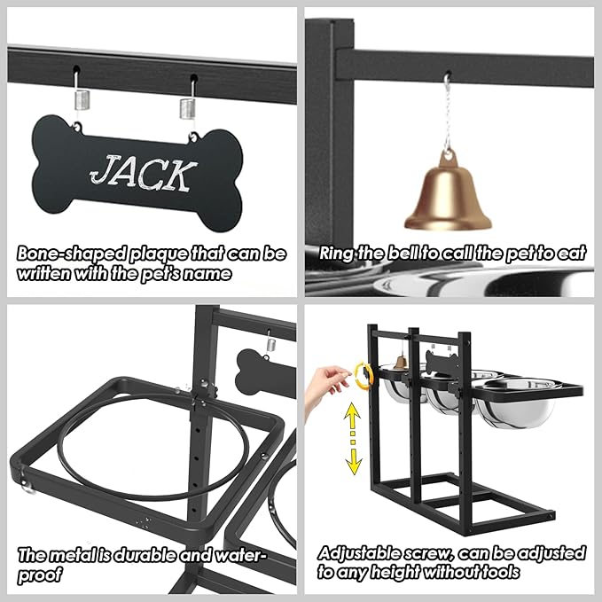 Elevated Dog Bowls for Large Dogs, 6 Height Adjustable Raised Stand with Mat, Slow Feeding Bowl and Three 1700ML Bowls, for Large Breed and Multi-Pet Households