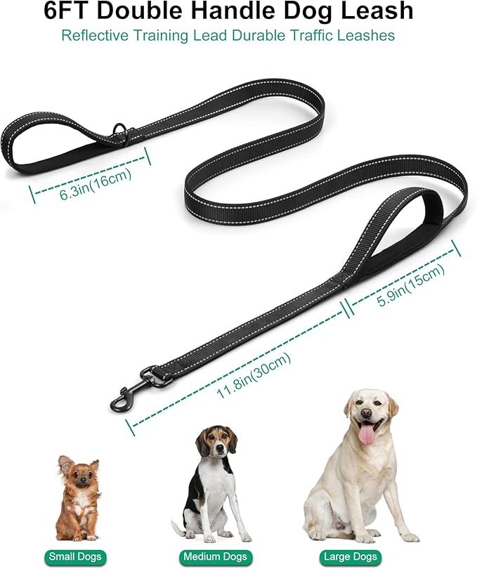 Heavy Duty Dog Leash with Double Handles - 6FT Reflective Anti-Pull Training Lead for Large Dogs, Padded Handle Durable Nylon Leash (Purple)