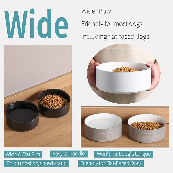 Dog Bowl Ceramic for Medium Large Breeds, Heavy Weighted Pet Food Water Feeder Dish, Non - Slip Modern Cute Extra Big Porcelain 8 in Pet Dog Bowl Maze Grey White