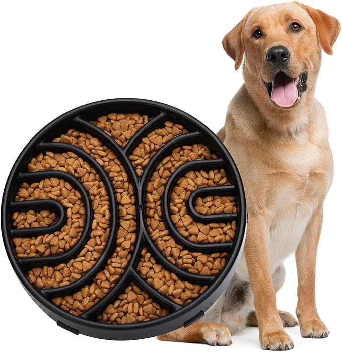 WHIPPY Slow Feeder Maze Dog Bowl - Anti-Choking, Anti-Slip Interactive Puzzle Feeder for Large Dogs, Black