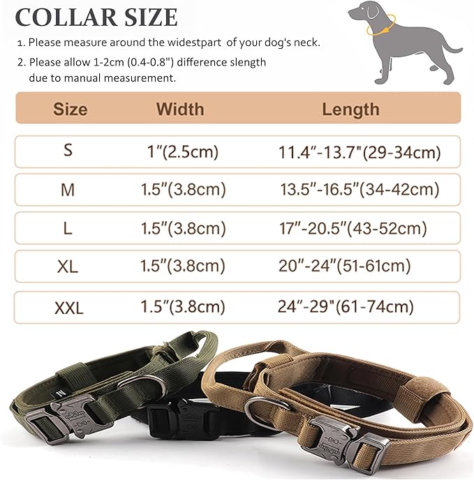 Tactical Dog Collar, Adjustable Military Training Nylon Dog Collar with Control Handle and Heavy Quick-Release Metal Buckle for Small Medium Large Dogs, Camo M