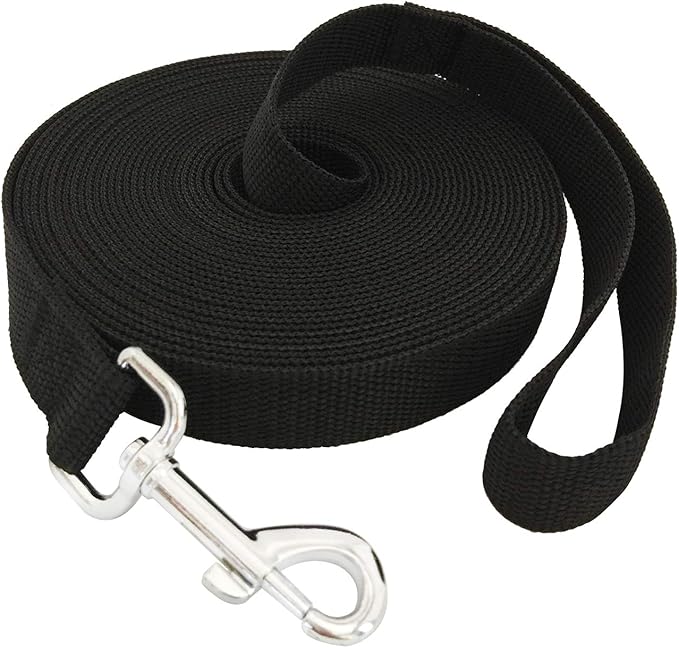 SALO Nylon Training Dog Leash for Small Medium Large Dogs, 1 Inch Wide, 20ft 30ft 40ft 50ft Long Leash Dog/Puppy Lead for Obedience Recall Training, Camping, or Backyard (30 Foot, Black)