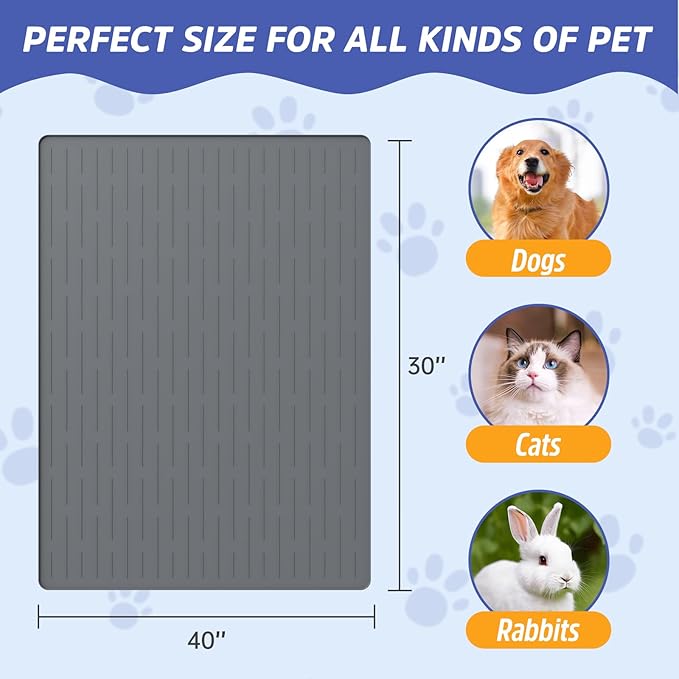 Large Dog Mats for Food and Water, 40"x30" Waterproof Pet Food Mats for Floor Nonslip Silicone Bowl Mats with Raised Edges