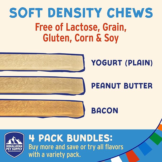Himalayan Dog Chew Yogurt Sticks, Bacon Flavor, Dog Treats with Prebiotics, Probiotics & Protein, Digestive Support, Lactose & Gluten Free, Natural Dog Treat for All Breeds, Made in America,