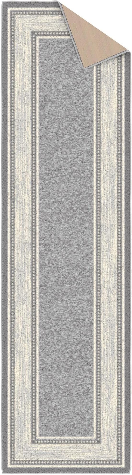 Ottomanson Hallway Runner Rug 1'10" x 7' Non Slip Border Area Rugs Easy to Clean Laundry Rug Runner Durable & Pet Friendly Floor Carpet Runners for Hallways Entryway Living Room Kitchen, Light Gray