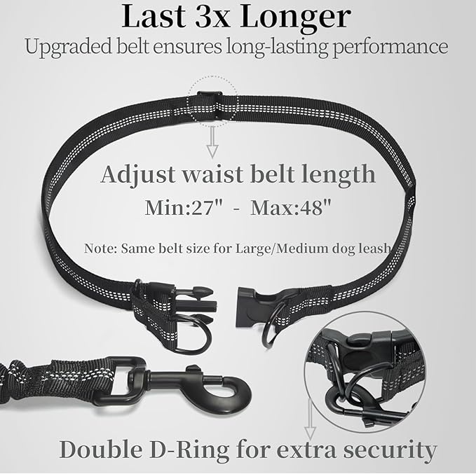 iYoShop Hands Free Dog Leash with Zipper Pouch, Dual Padded Handles and Durable Bungee for Walking, Jogging and Running Your Dog (Large, 25-120 lbs, Purple)