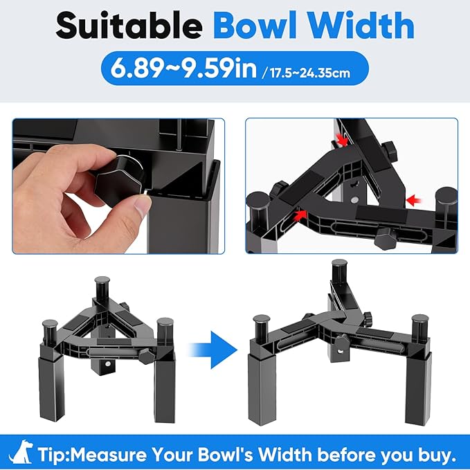Aystkniet Dog Bowl Stand with Adjustable Height & Width, Anti-Slip Elevated Food Water Bowl Holder for Large Medium Small Dogs, Durable Raised Dog Feeder for Lifted Feeding, Only Stand (Without Bowls)