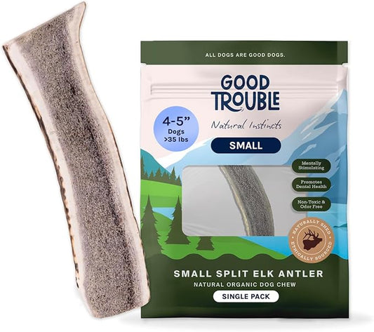 Good Trouble Premium Elk Antlers for Small Dogs – 1 Pack Split - All-Natural, Shed Antler Chews for Dental Health & Calming - Durable Dog Bones - Cruelty-Free, North American Sourced