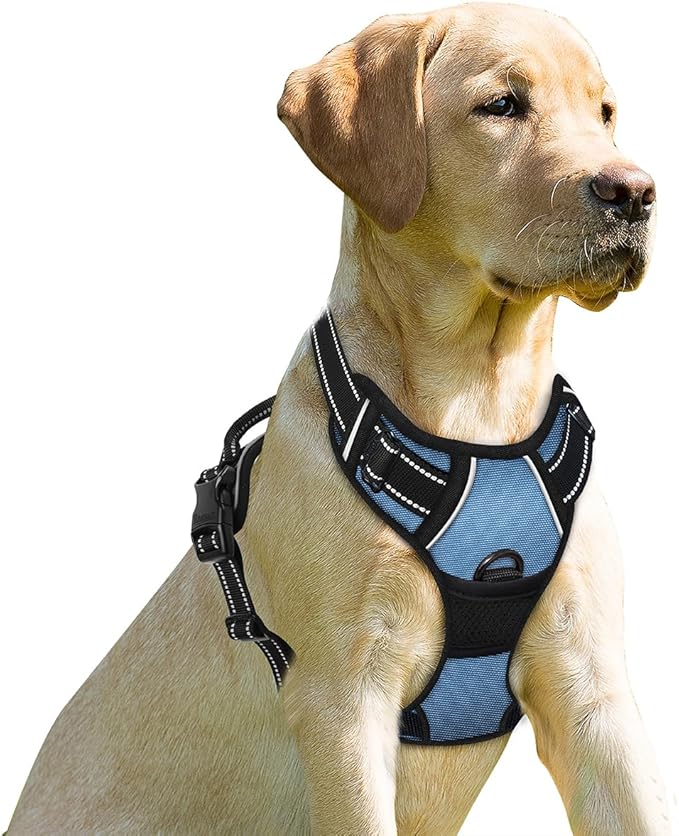BARKBAY No Pull Dog Harness Front Clip Heavy Duty Reflective Easy Control Handle for Large Dog Walking(Navy,M)
