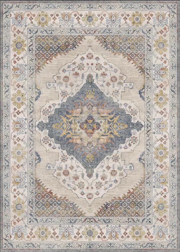GENIMO Runner Rug 2x5 Non Slip Machine Washable Hallway Runner Rug, Low Pile Lightweight Rugs for Entryway, Hallway, Kitchen and Corridor, Vintage Cream/Blue