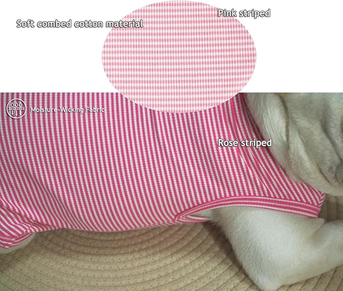 Dog Shirt,Combed Cotton T-Shirts,Soft Cool Boy Girl Tee for Medium Dogs French Bulldog,Pink Rose Striped M