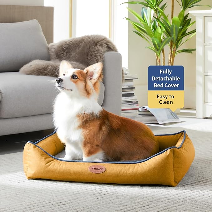 Orthopedic Dog Beds for Medium Dogs, Durable Egg Crate Foam Sofa Dog Bed wit Washable Removable Cover,Waterproof Lining,Pet Bed for Large Dogs (Mustard Yellow, 31.5" L x 25.2" W x 7" Th)