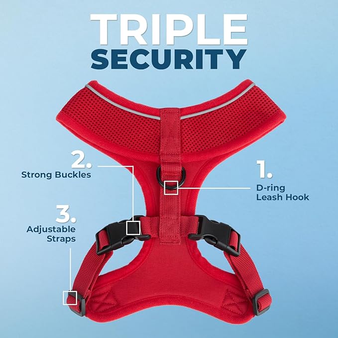 Voyager Aerolite Over The Head Dog Harness, No Pull Breathable Air Mesh Vest, Quick Dry with Reflective Stitching, Adjustable Escape Resistant Harness for Small Medium Large Dogs - Red, Large