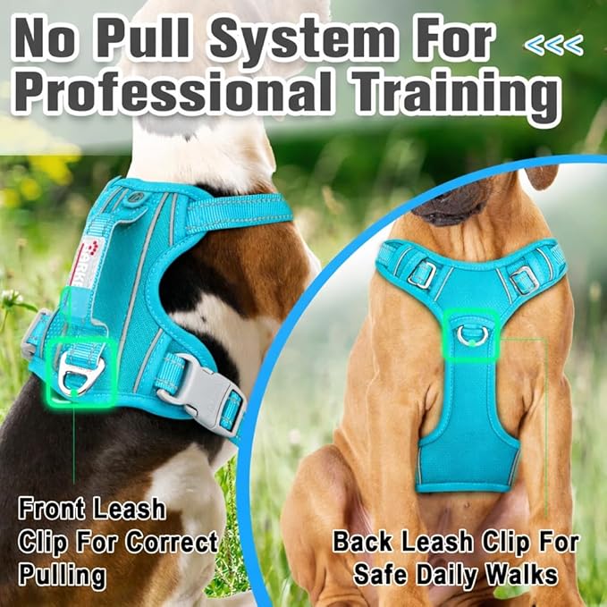BARKBAY Dog Harness No Pull Oxford with ID Tag Pocket - Heavy Duty, Reflective, Easy Control for Large Dogs(Aqua Oxford,S)